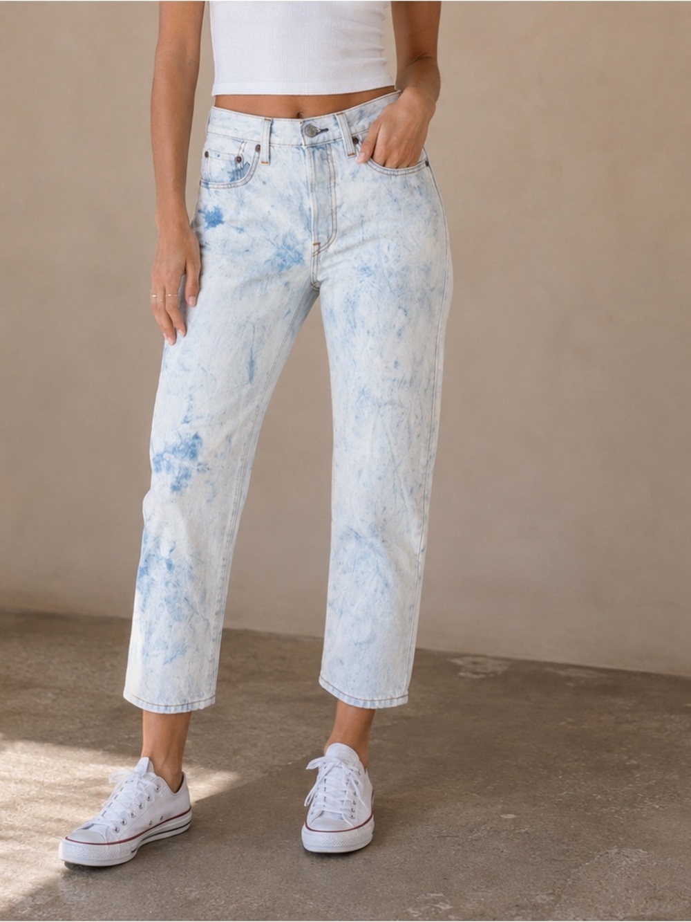 Levi’s 501 Original Crop Jeans 26x26 Marble Acid Wash High Rise Straight Leg